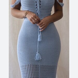Blue Crocheted Midi two piece Dress and top